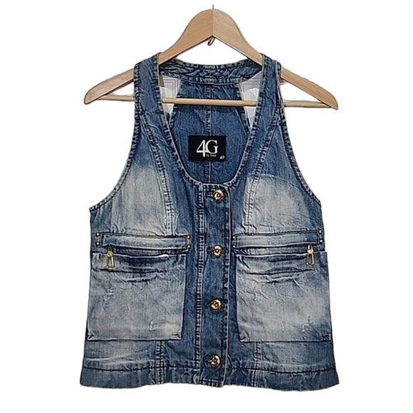 4G By Gizia denim vest with gold accent size 10 - Picture 1 of 5